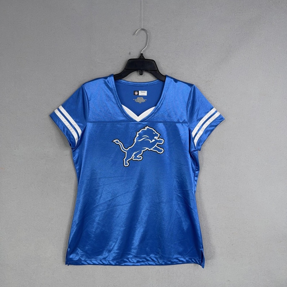 Detroit Lions Jersey Womens Large Blue NFL Football Team Apparel V Neck Shirt